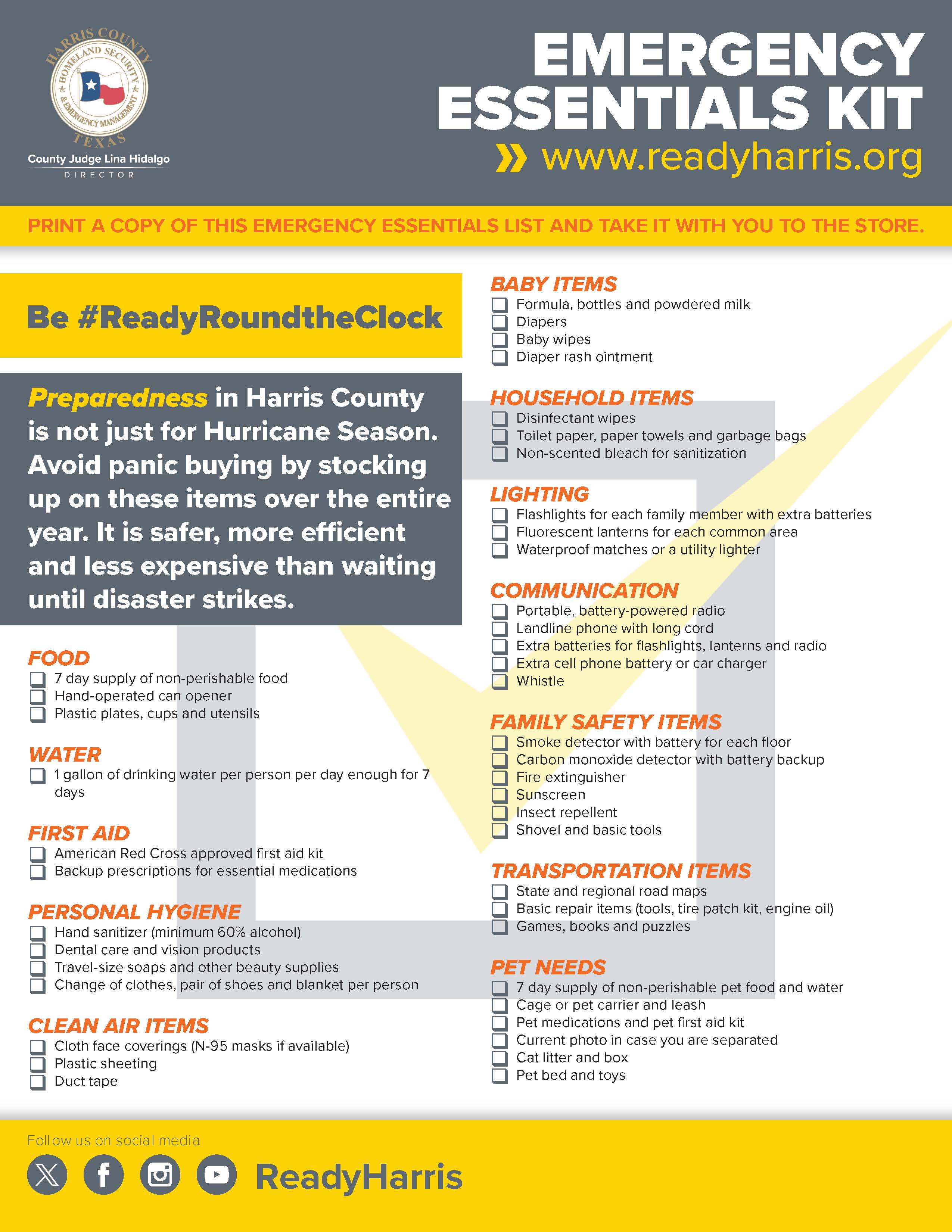 Emergency Essentials Kit Checklist English